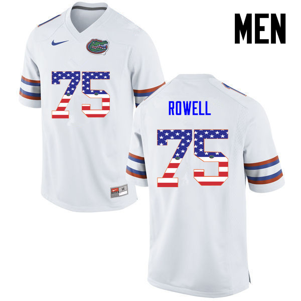 Men Florida Gators #75 Tanner Rowell College Football USA Flag Fashion Jerseys-White